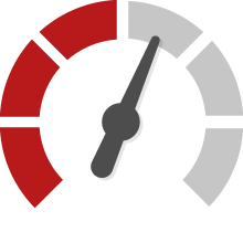 Icon of a dial. The pointer is moving from red segments to grey segments that sit to the right..