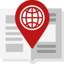 Icon showing a global map marker on an open book