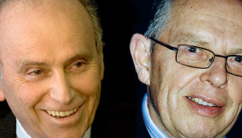 Close up photo montage of Sir Roger Jowell and Max Kaase