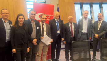 The ESS Director pictured with members of the questionnaire design team in Brussels