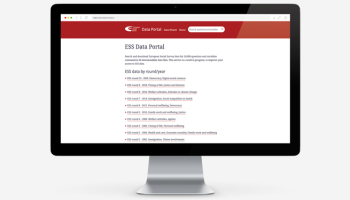 Mock-up of the ESS Data Portal homepage on imac